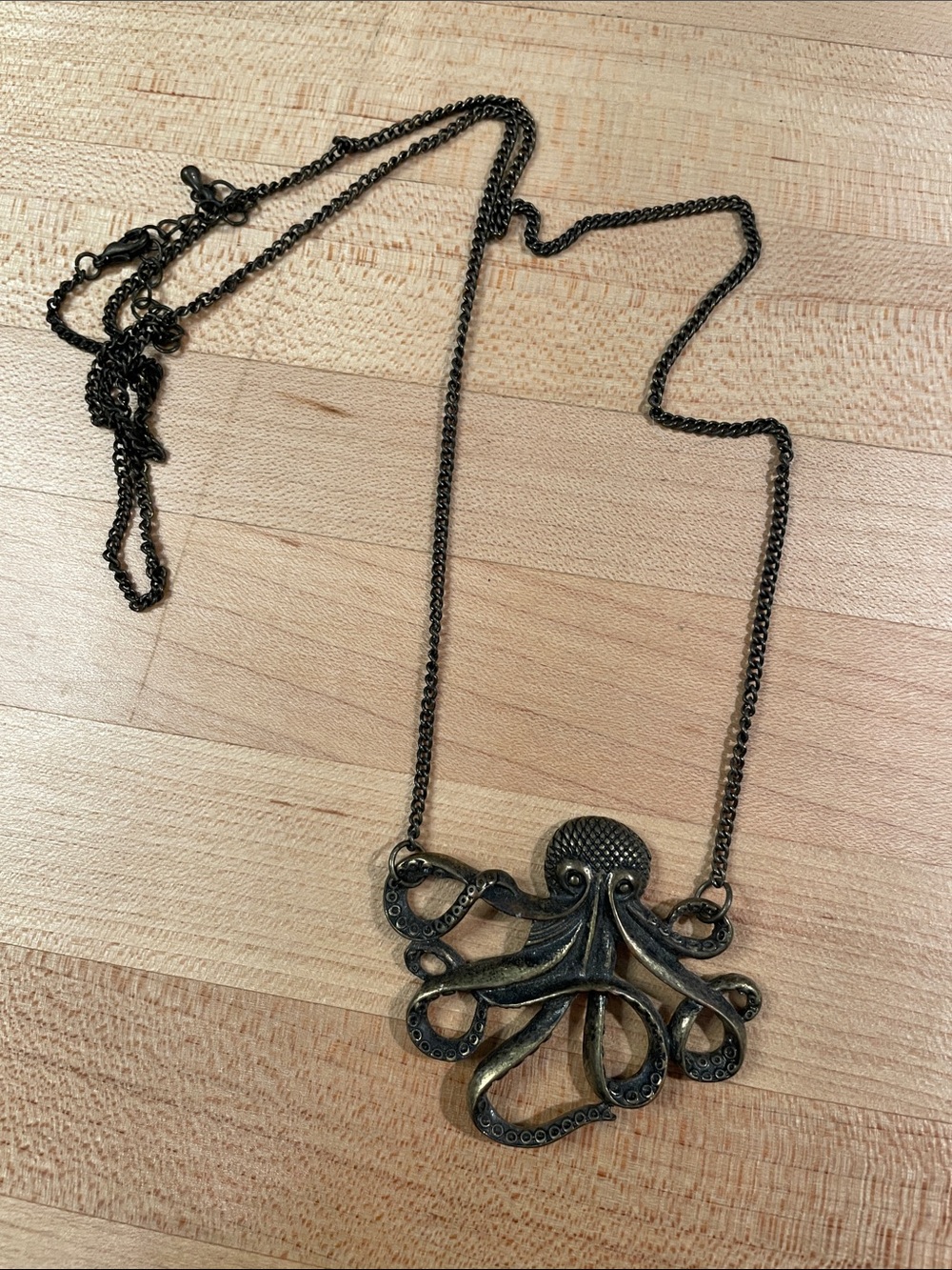 Antique Brass Octopus Pendant Necklace - Dark Brass Tone